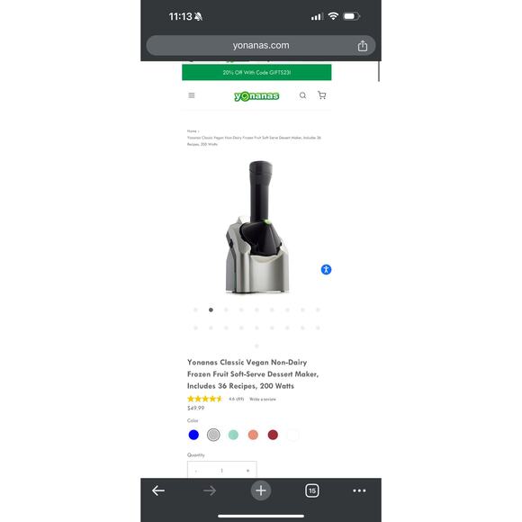 Yonanas Classic Vegan Non-Dairy Frozen Fruit Soft-Serve Dessert Maker - Picture 3 of 4